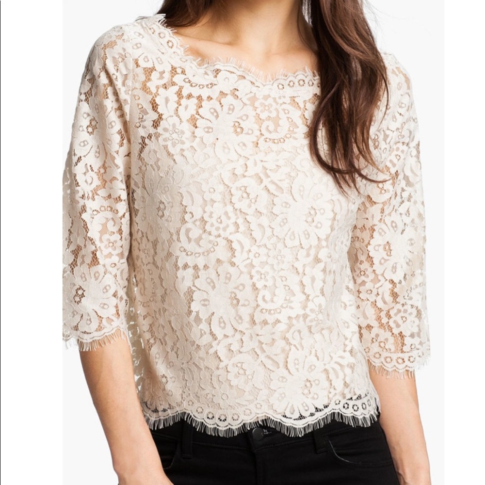 JOIE EVIE LACE TOP IN TAUPE SIZE XS
